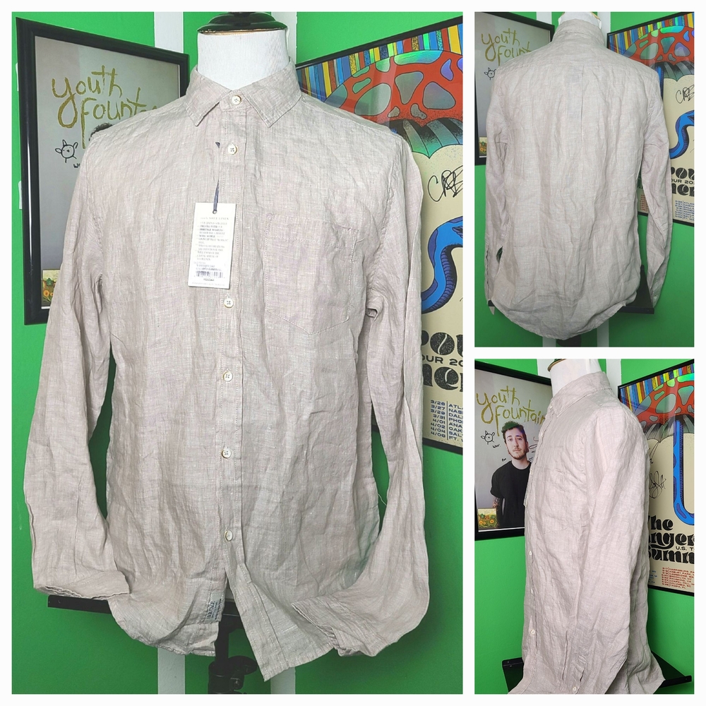 Heritage by Report Collection 100% Linen Long Sleeve Button Down Shirt L